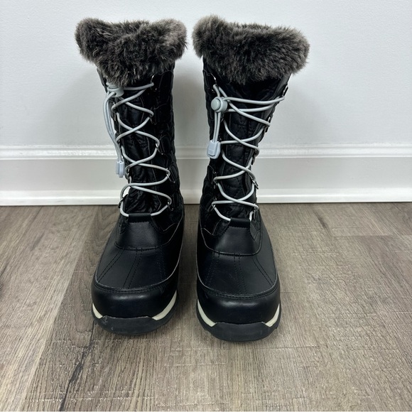 Lands End Snow Boots Black Quilted Winter Tall Sherpa Lined Girls Size 4 - Picture 2 of 13